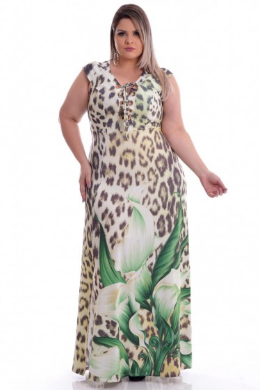 Vestido Plus Size Long Print